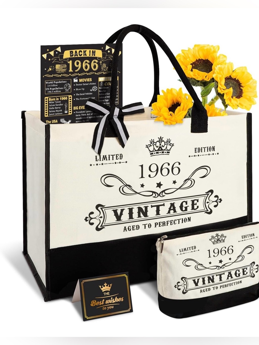 60th Birthday Gift for Women-Vintage 1966 Canvas Tote Bag,Makeup Bag,Poster